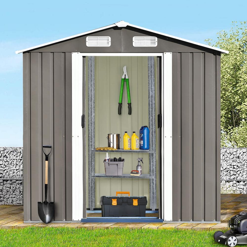 6 ft. W x 4 ft. D Outdoor Metal Storage Shed Adjustable Shel, Lockable, Ven