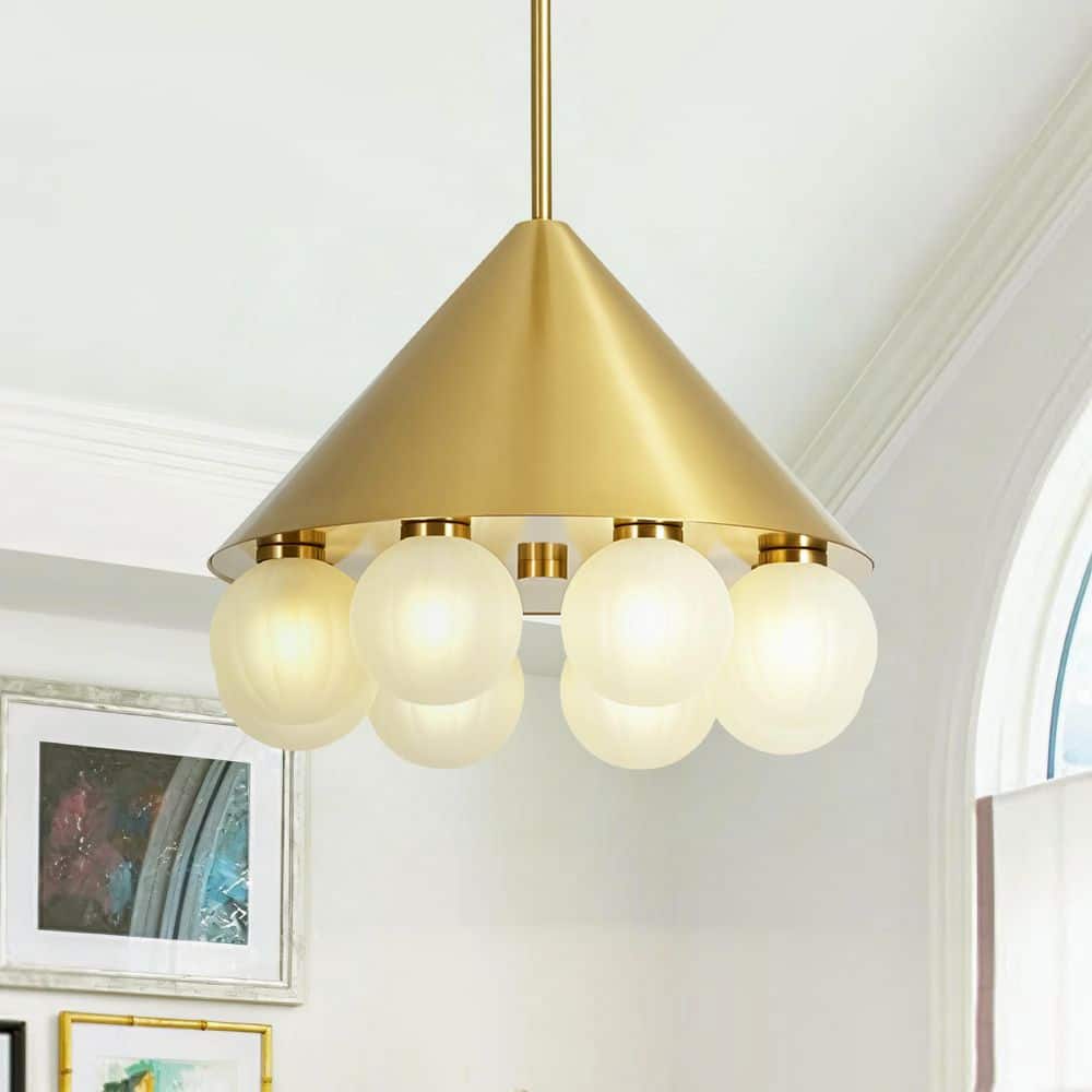Vyren 8-Light 16.9 in. Brass Modern Cone Pendant Light with Frosted Stripe Glass Bubble Shades price history on PriceWatchPro