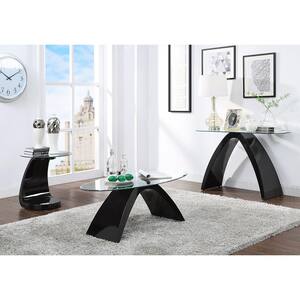 Glennda 3-Piece 48 in. Clear/Black Large Oval Glass Coffee Table Set