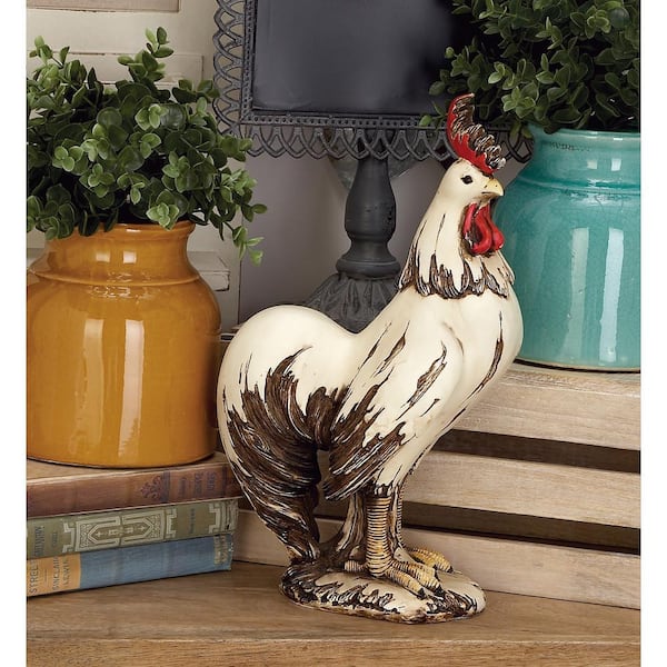 15 in. Polystone Indoor Outdoor Rooster Garden Sculpture