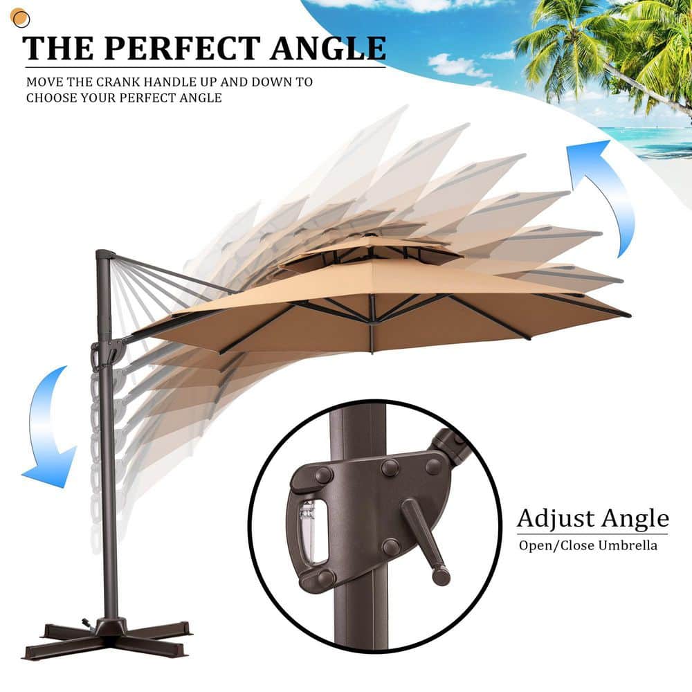 Tan 11 ft. Round Heavy-Duty Cantilever Patio Umbrella with Double Top