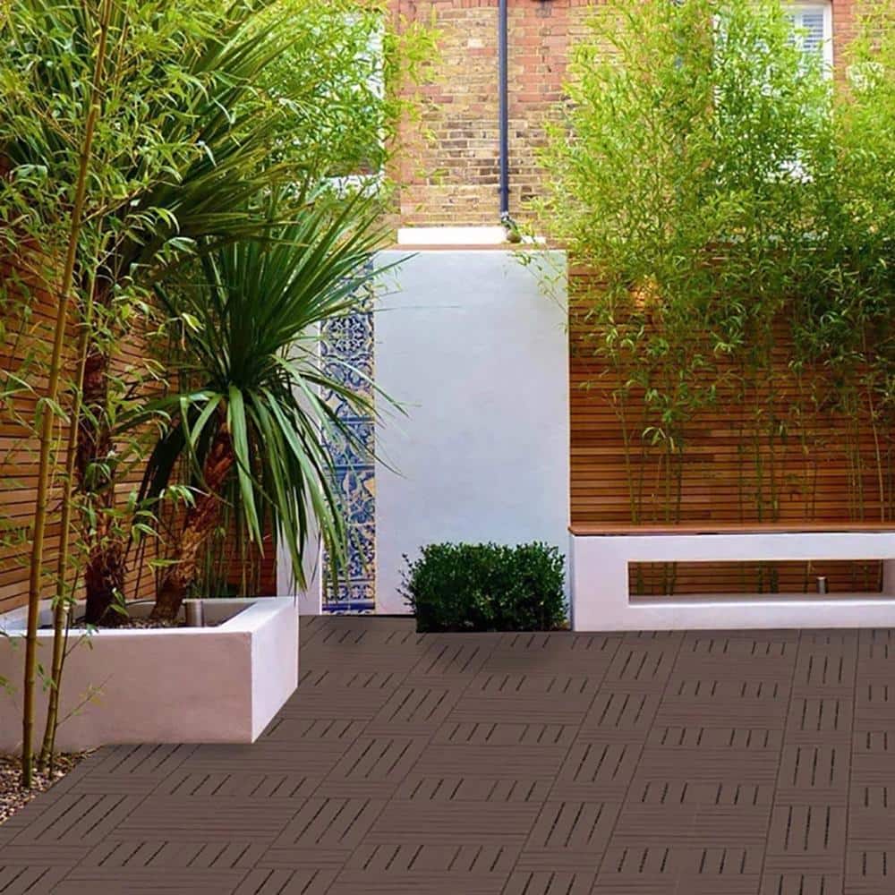 12 in. x 12 in. Plastic Interlocking Deck Tile, Dark Brown (9-Pack) price history on PriceWatchPro