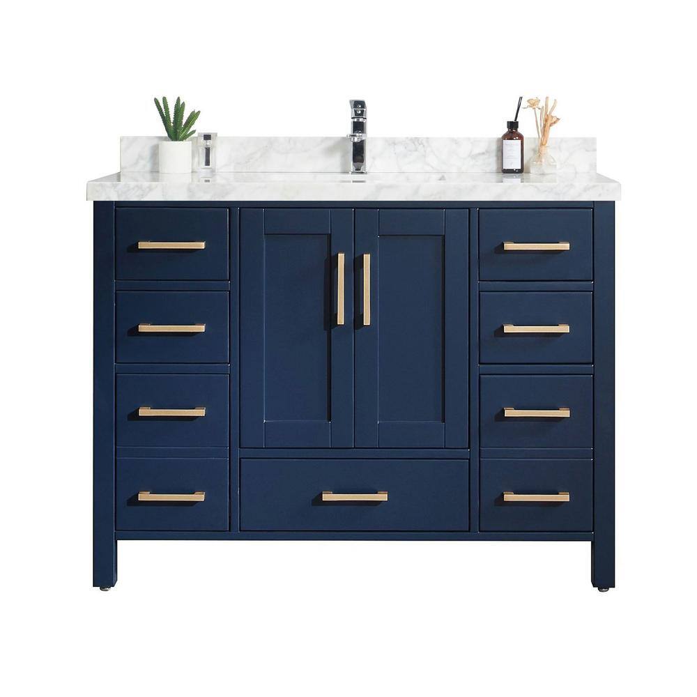 Willow Collections Malibu 48 in. W x 22 in. D x 36 in. H Bath Vanity in Navy Blue with 2 in ...