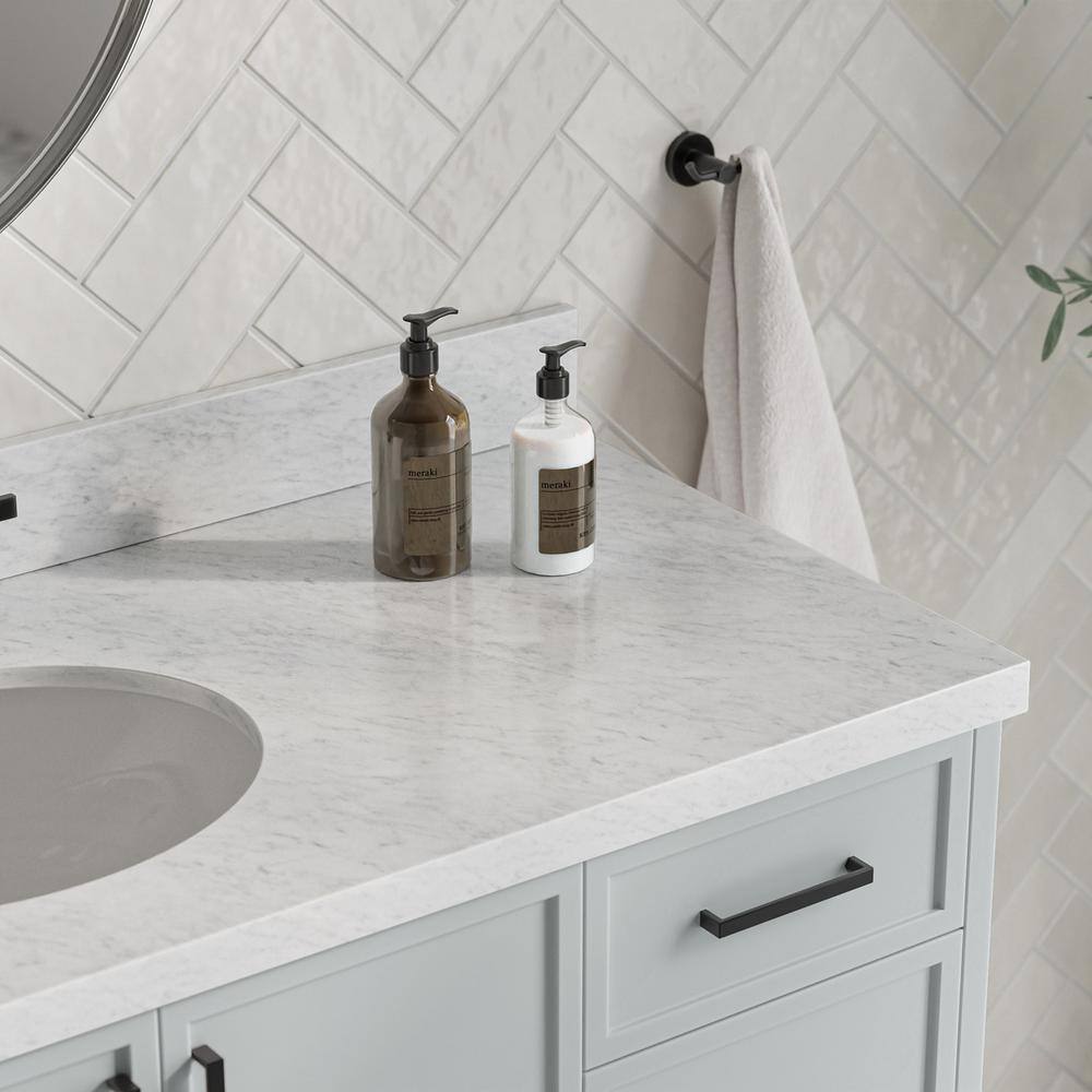 Gray Single Sink Bathroom Vanity with Italian Carrara Marble Top
