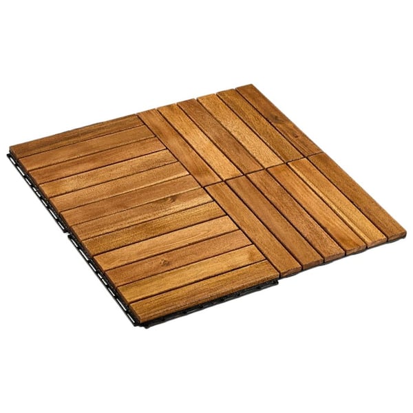 Patio 6-Slat 1 ft. x 1 ft. Wood Interlocking Deck Tile in Brown (10 Per Box)