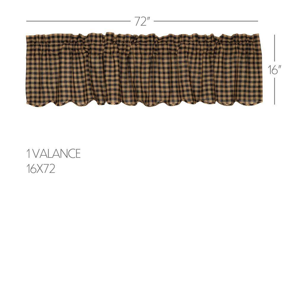Black and Tan Checkered Scalloped Valance with Rod Pocket