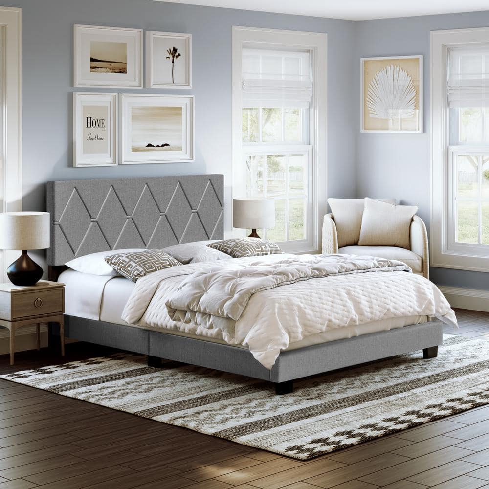 Boyd Sleep Diamond Gray Upholstered Linen Frame Queen Platform Bed ...