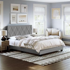 Diamond Gray Upholstered Linen Frame Queen Platform Bed Frame