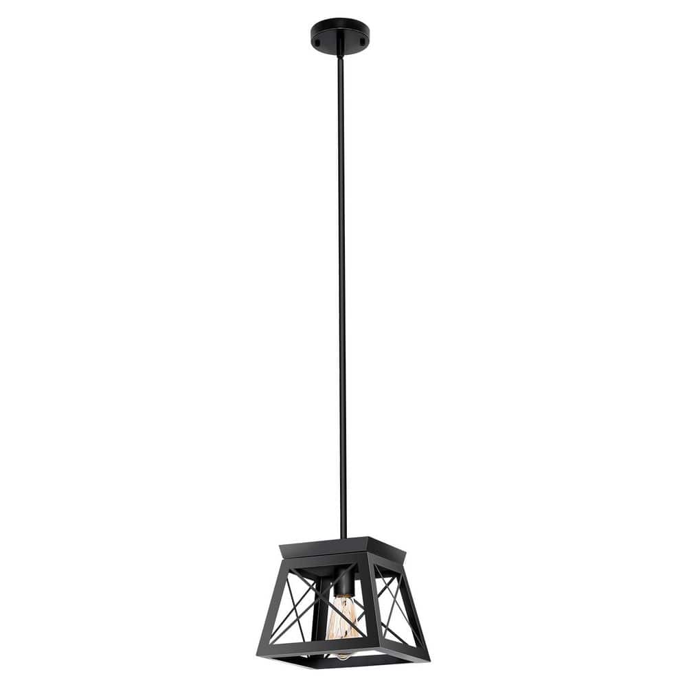 9.4 in. 1 Light Vintage Industrial Black Pendant Light with Geometric Cage Shade and Iron Rod, No Bulb Included price history on PriceWatchPro