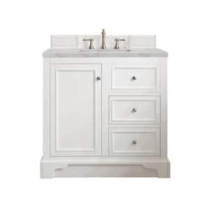 De Soto 37.3 in. W x 23.5 in. D x 36.3 in. H Single Vanity in Bright White & Victorian Silver Quartz Top