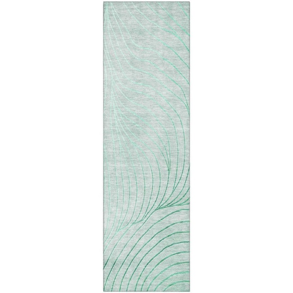 Mayfield Premium Machine Washable Abstract AMF2107 Mint 2 ft. x 7 ft. Runner Rug