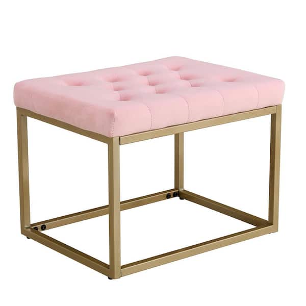 Angeles Home Pink Velvet Round Footrest Ottoman with Metal Base and Non-Slip Foot Pads