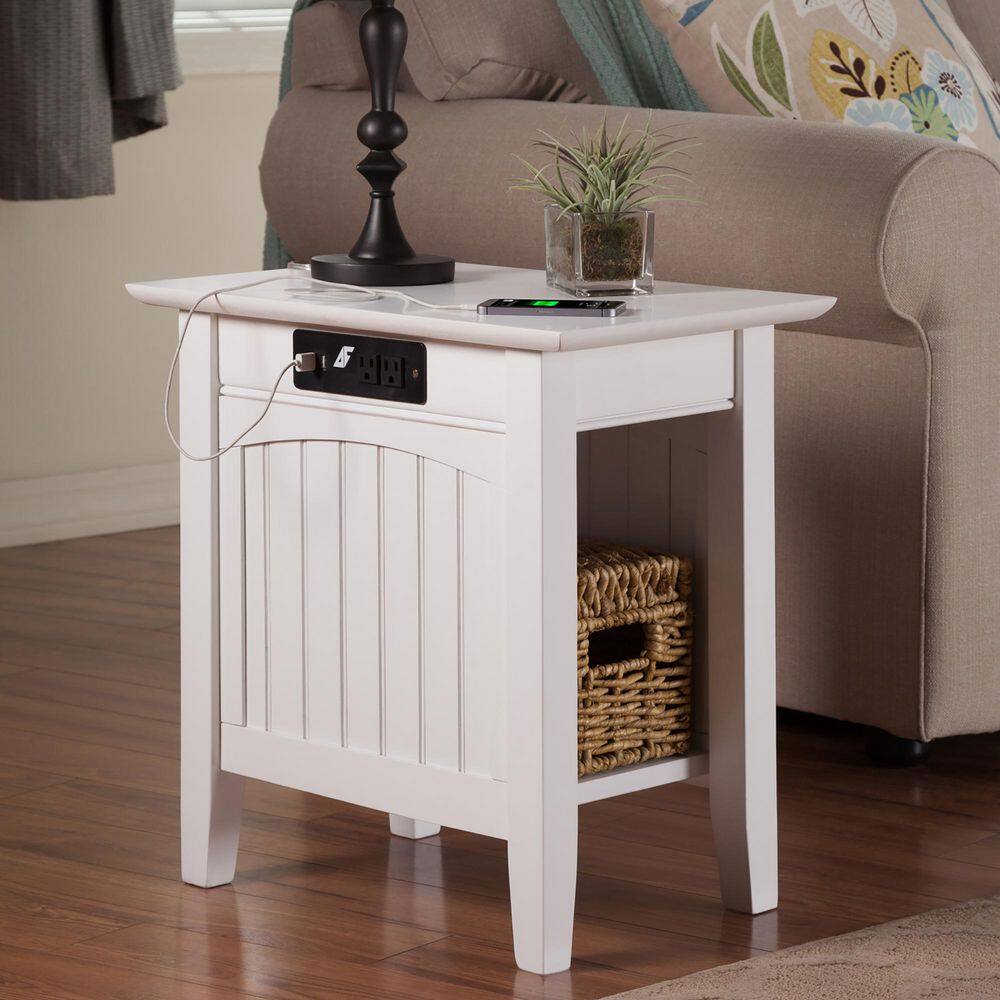 Nantucket White Chair Side Table with Charging Station - thumbnail 10