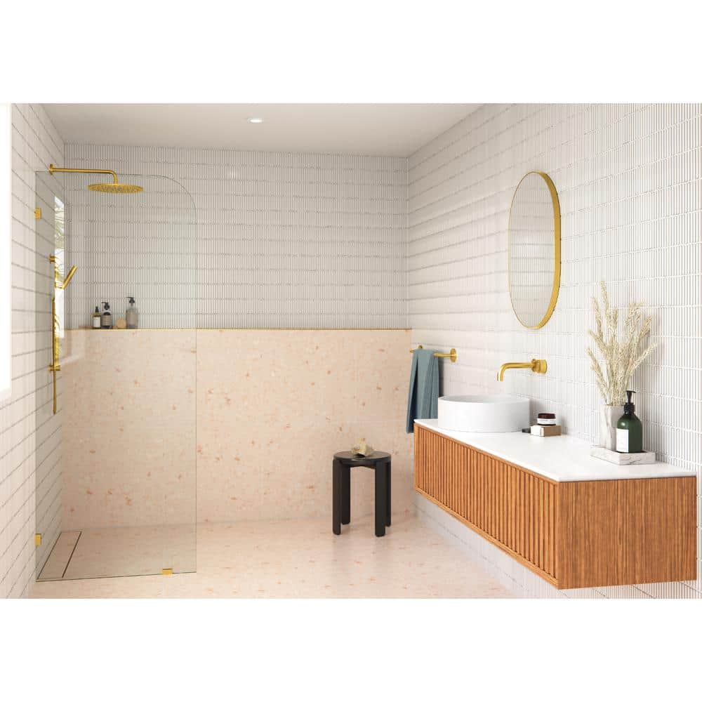 Solaris 36 in. x 78 in. Frameless Glass Shower Panel with Satin Brass Hardware