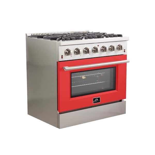 Kucht Pro-Style 36 in. 5.2 cu. ft. Natural Gas Range with Convection Oven  in Stainless Steel and Red Oven Door KNG361-R - The Home Depot