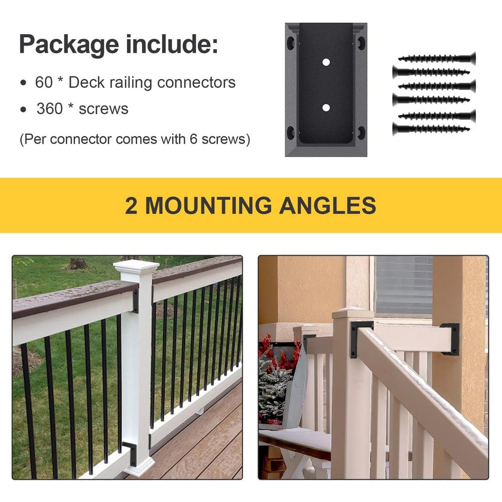 Black Nylon Deck Railing Bracket Connectors with Stainless Steel Screws