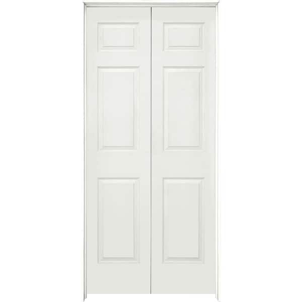Steves & Sons 36 in. x 80 in. Universal 6-Panel Textured Composite Hollow Core White Primed Double Prehung Interior French Door