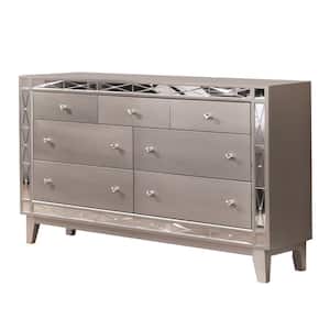 58 in. Silver 7-Drawer Wooden Dresser Without Mirror