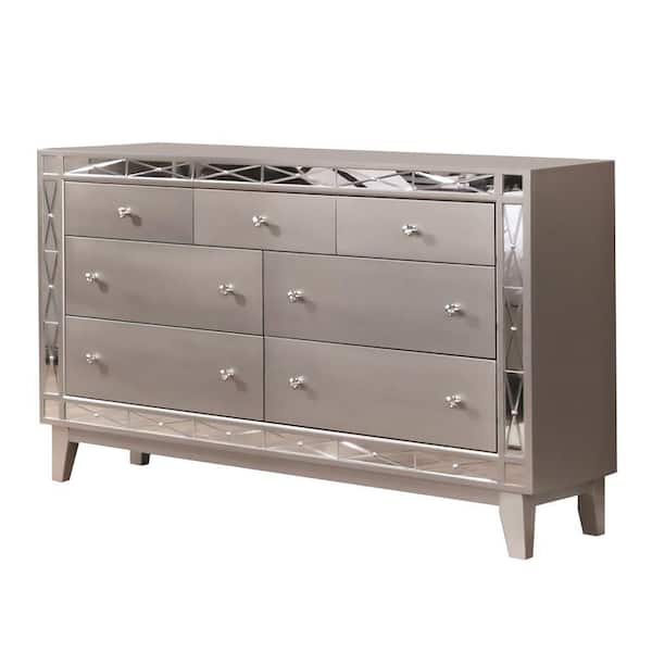 Benjara 58 in. Silver 7Drawer Wooden Dresser Without Mirror BM182716