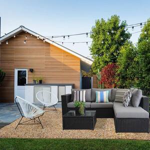 Black 4-Piece Wicker Rattan Outdoor Sectional Set with Gray Cushions