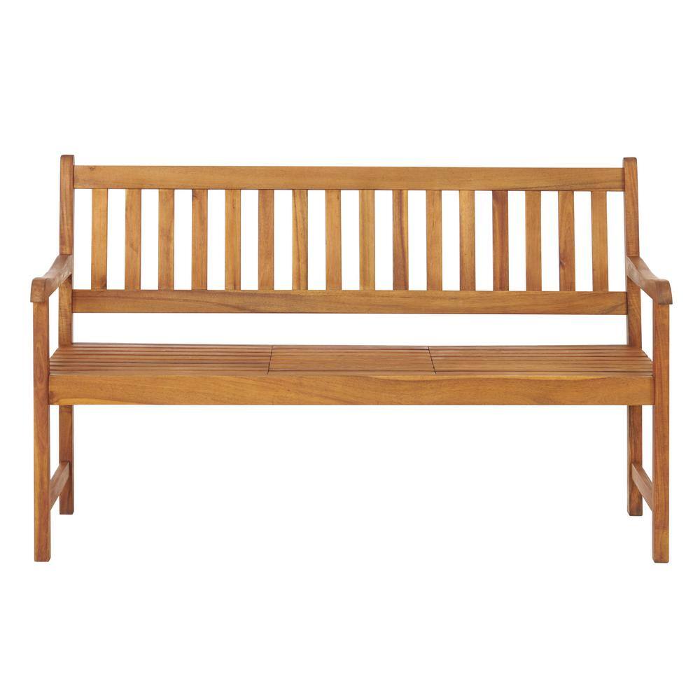 Bristol 60'' Natural Acacia Wood Outdoor Bench with Pop-Up Table
