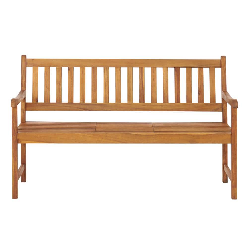 Bristol 60'' Natural Acacia Wood Outdoor Bench with Pop-Up Table