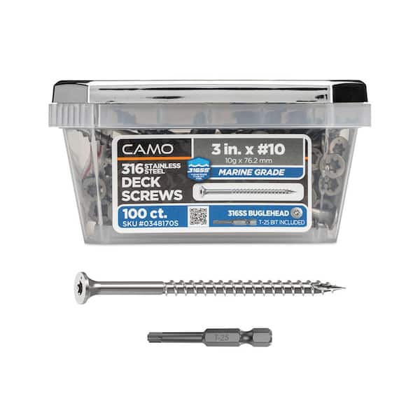 CAMO 3 in. #10 316 Stainless Steel Premium Star Drive Bugle-Head Deck Screws (100-Count)