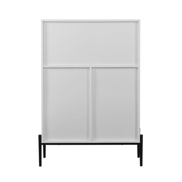 FUNKOL 33.46 in. x 15.74 in. x 47.2 in. White Particleboard Ready to Assemble Kitchen Cabinet w/1 Glass Door 3-Drawers & 1-Door