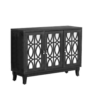 Black Wood 47.2 in. W Sideboard with 3-Doors Mirrored and Silver Handle