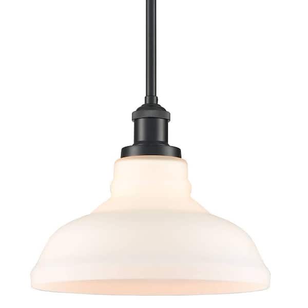 CLAXY 60 Watt 1 Light Black Finished Shaded Pendant Light with Milk glass Glass Shade and No Bulbs Included