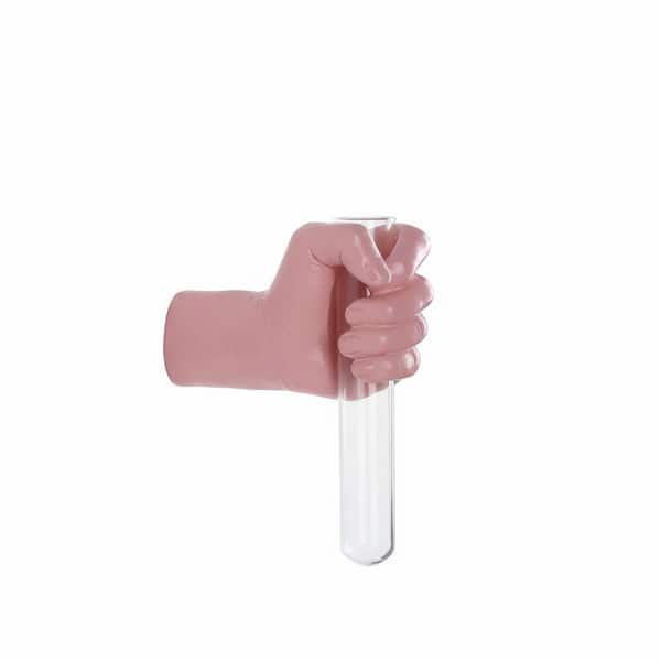 5.7 in. L x  in. W x 7.87 in. H Pink Glass Wall Sculpture and Hand Vase - Funky Unique Home Decor