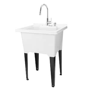 25 in. x 21.5 in. ABS Plastic Freestanding Sink in White - Chrome Hi-Arc Pull-Down Faucet, Soap Dispenser