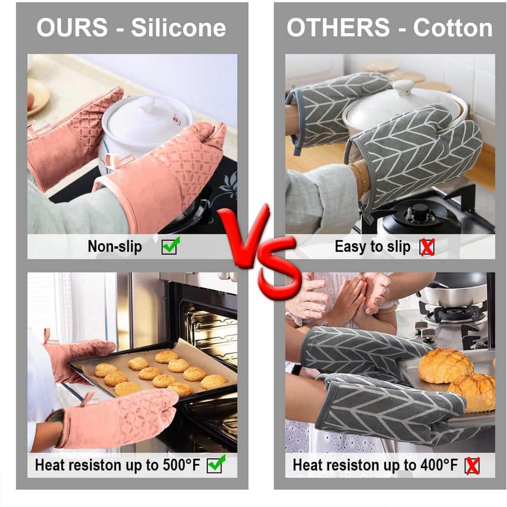 Pink Silicone and Cotton 6-Piece Oven Mitts and Pot Holders Set