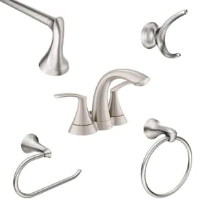 Darcy 4-Piece Bath Hardware Set with 4 in. Centerset 2-Handle Bathroom Faucet Combo Kit in Spot Resist Brushed Nickel