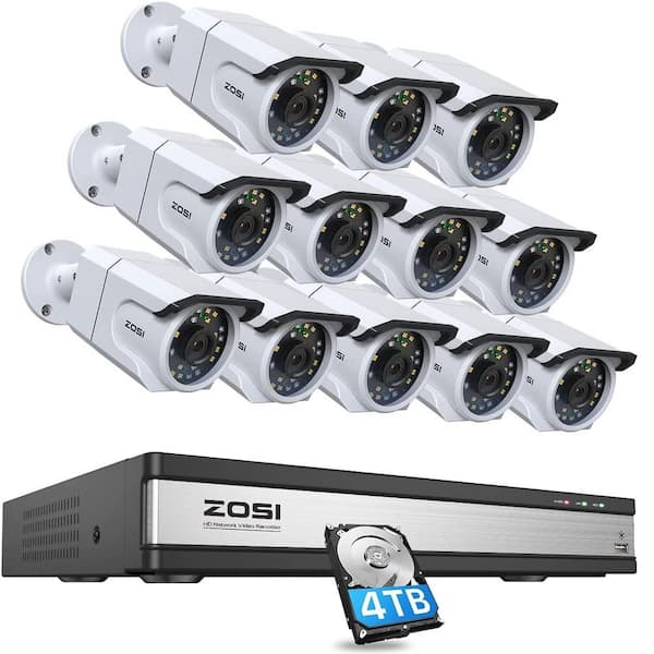 ZOSI 16-Channel 4K POE 4TB NVR Security Camera System with 12 8MP Wired Outdoor Cameras, Human Detection, Color Night Vision
