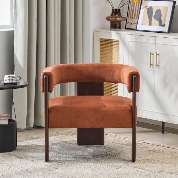 CHRISTOPHER KNIGHT HOME Eryndor Modern Velvet Upholstered Accent Arm Chair, Solid Wood, Flame Orange Plus Walnut