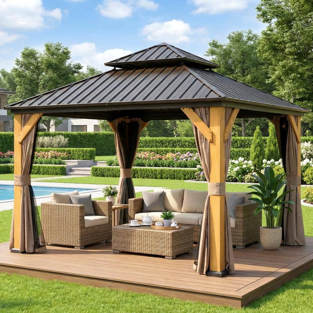ACTUAS knot XAPECO シャペコカーテン(130×198cm) ToolCat 12 ft. x 12 ft. Brown Hardtop Gazebo, Outdoor Cedar Wood