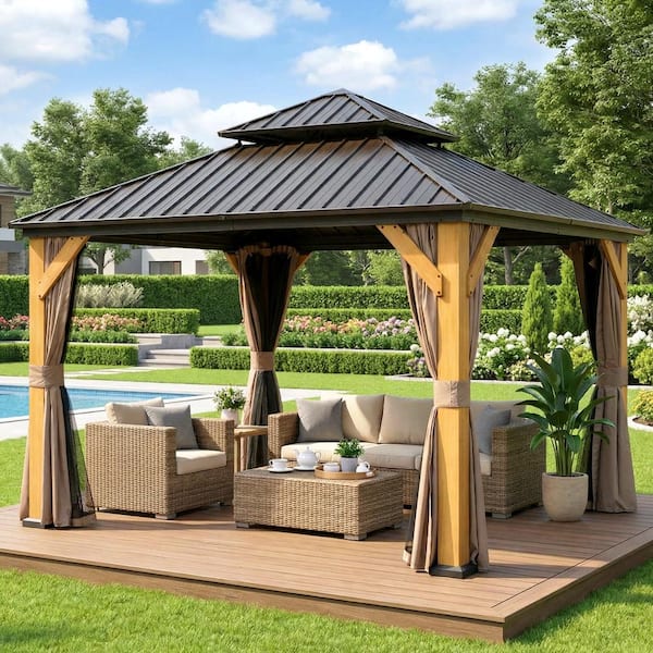 ACTUAS knot XAPECO シャペコカーテン(86×198cm) ToolCat 12 ft. x 12 ft. Brown Hardtop Gazebo, Outdoor Cedar Wood