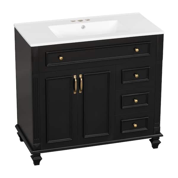 36 in. W x 18 in. D x 34 in. H Bath Vanity in Black with White Ceramic Top and Tilt-out Drawer