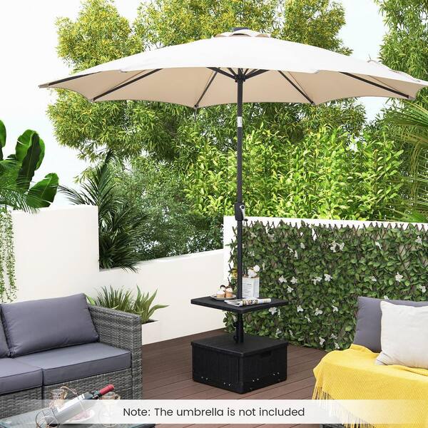 Patio Table Planter Combo Outsunny 3-in-1 Patio Umbrella Base With Wheels - Heavy Duty Stand, Side Table & Planter Box, 175lbs Capacity Outdoor Umbrella Base With Wheels