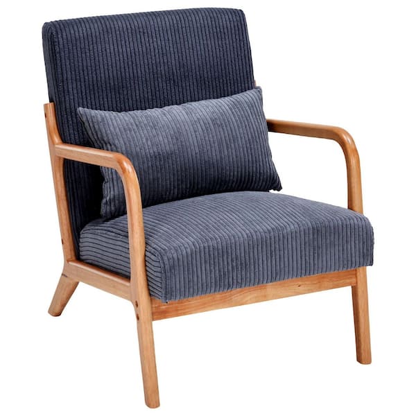 Unbranded Brown Wood Removable Cushions Outdoor Lounge Chair with Dark Gray Cushion and Pillow for Patio, Porch, Garden, Poolside