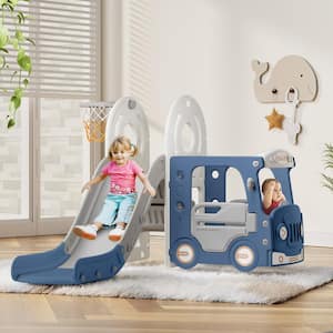 Adaliz 6 ft. 4-In-1 Blue Gray Toddler Slide Indoor Outdoor Slide Toddler Playset Toddler Playground