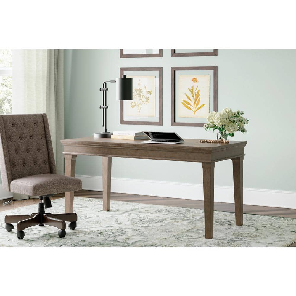 Gray Transitional Desk with Hutch and USB Ports