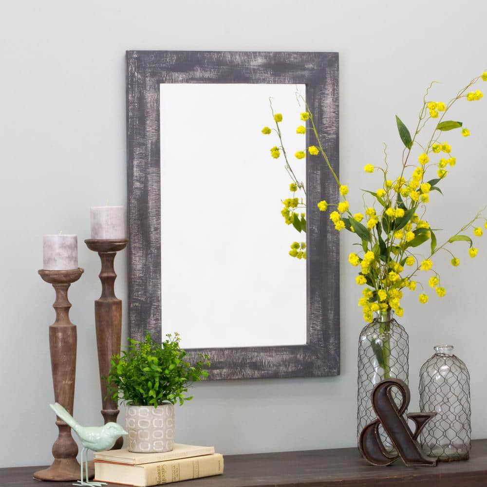 Pueblo Rustic Gray Wood Framed Wall Mirror 30" x 20"