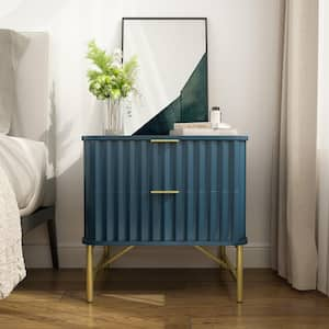 Green 2 Drawer Nightstand with Metal Support Legs