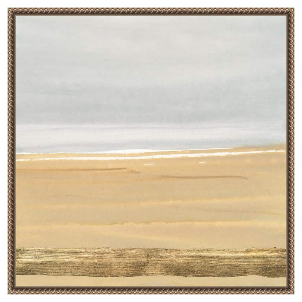 Golden Seaside Abstract Canvas Art with Beaded Frame