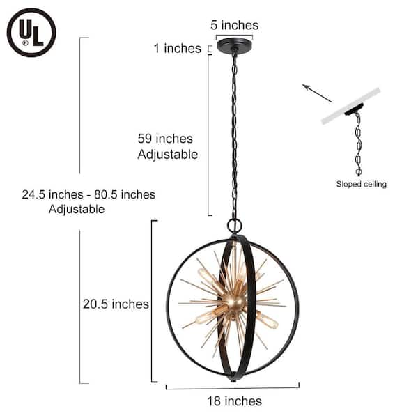 Uolfin Modern Globe Chandelier Pendant Light Cali 6-Light