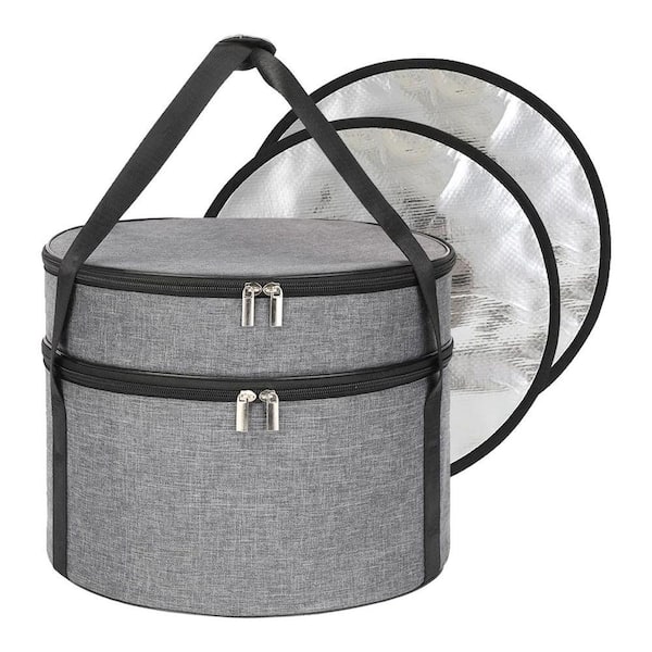 Insulated Double-Layer Pie Carrier Round Dish Carrier with Metal Support for Hot or Cold Food Transport Case