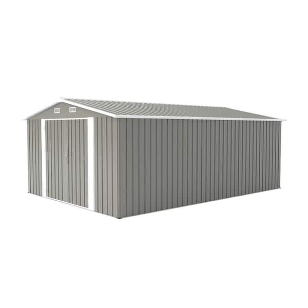 Zapata 10 ft. W x 14 ft. D Light Gray Metal Patio Outdoor Storage Shed with 3 Lockable Doors, Vents (130.25 sq. ft. )