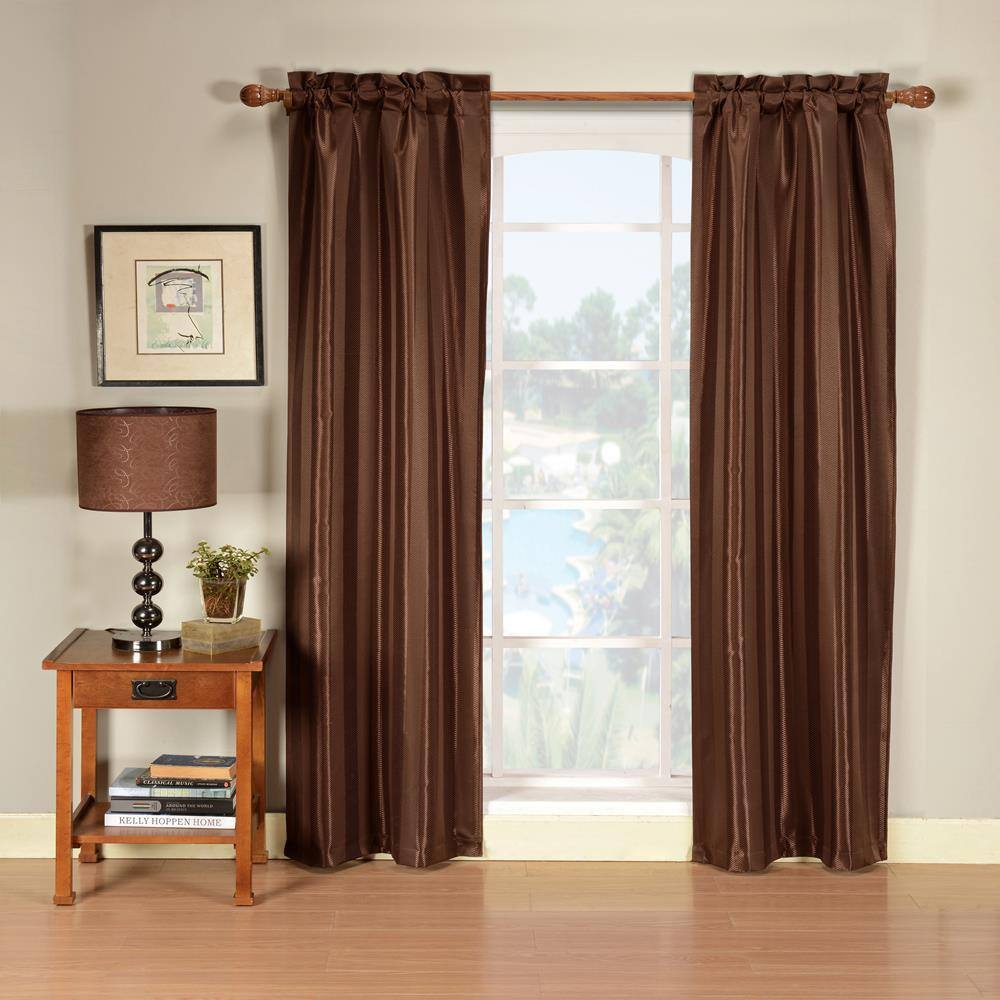 Herringbone 30 in. W x 84 in. L Polyester Window Panel in Chocolate